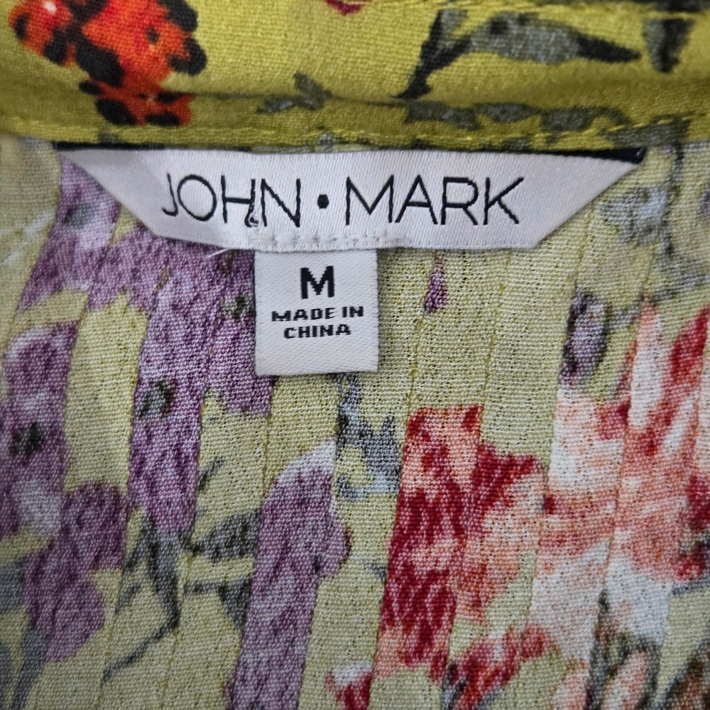 John Mark Maxi Dress Medium Green Floral Gingham Pintuck Button Front Boho Flowy - Picture 8 of 13